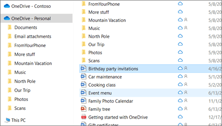 파일 탐색기 왼쪽 OneDrive Personal 폴더와 동기화 상태 아이콘이 표시된 파일 목록