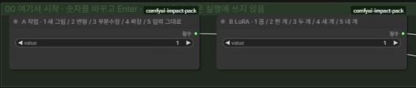 ComfyUI 올인원 실제 화면의 A 작업과 B LoRA value 선택 칸